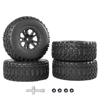 12mm Hex RC Wheels and Tires for Traxxas Slash 4x4 2WD Arrma Senton Tires and Wheels Preglued 1/10 RC Short Course Truck Tires and Wheels with Foam Inserts 4PCS for Redcat HPI HSP Tires