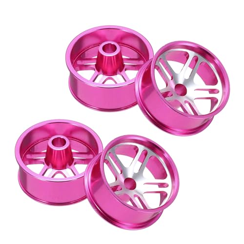 MECCANIXITY 4Pcs RC Car Wheel Rims, 23.5mm Dia 5-Spoke Pink Aluminum Alloy Wheel Rims Hex Hub for HSP RC Drift Racing Touring Car - color: Pink, size: 23.5mm Dia