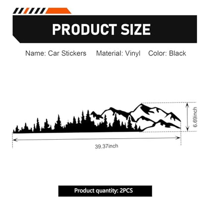 2 PCSCar Mountain Tree Forest Decals, 39.4" x 6.7" Mountain Tree Graphic Stickers, Waterproof Car Body Side Door Truck Tailgate Exterior Decoration, Universal for Cars SUVs Off-Roads (Black)