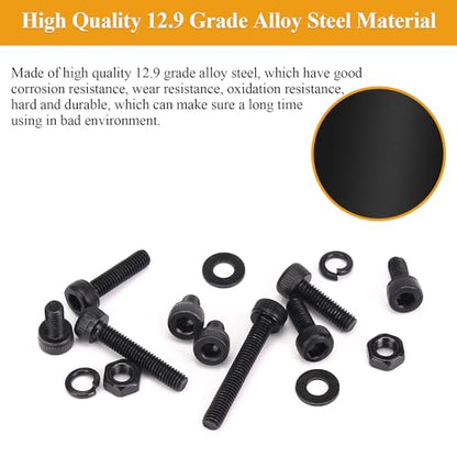 565 Pieces M3 Screws Nuts Washers Set Black, Sutemribor M3 x 4/6/8/10/12/16/20mm Hex Socket Head Cap Screws Nuts Washers Assortment Kit, 12.9 Grade Alloy Steel, Fully Threaded - size: M3, style: Socket Head