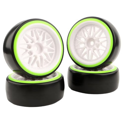 1/10 Hard Plastic RC Drift Tires - 12mm Hex Hub On-Road Touring Racing Wheels Set for HSP Tamiya HPI Kyosho Redcat ExceedRC WLtoys 144001 On-Road Drifting Drift Cars - color: Green