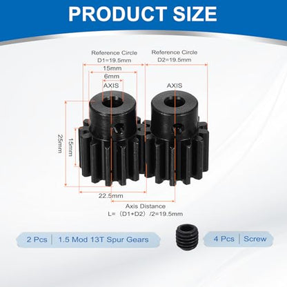 uxcell 2Pcs 1.5 Mod 13T Spur Gear 6mm Bore, 1045 Steel Pinion Gear Black Surface Treatment, 20° Pressure Angle, for Spur Rack and RC Model Car or Motor DIY(15mm) - size: 1.5 Mod 13T, 6mm x 15mm