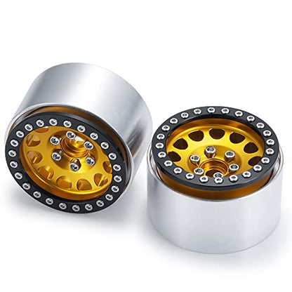 Aluminum 1.9" Beadlock Wheel for Axial SCX10 II III TRX4 D90 Redcat | 1/10th RC Crawler Car Upgrade Parts,35mm Width,4PCS - color: Gold