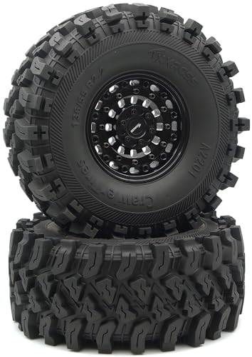 Heavy Duty RC Crawler 2.2 Beadlock Wheels Adjustable 2 Offsets and Tires 136mm Tall Soft Sticky Mud Slingers Tyres Rims Hex 12mm for 1/10 SCX10 TRX4 Axial Remote Control Car (Black) - color: Black