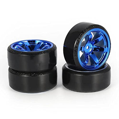4Pcs 63mm RC Drift Car Tires Hard Tyres Plastic Wheel Rims for 1/10 On-Road Drifting Car for HSP Tamiya HPI Kyosho Spare Parts(Blue) - color: Blue