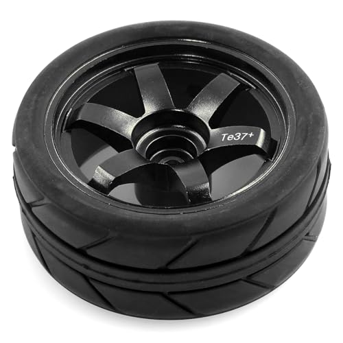 REDSPIDER • Aluminum 1/10 RC Drift Wheels 12mm Hex for 1:10 Rally Racing Car Tires Tamiya TT01 TT02 XV01 TA06 A959 PTG2 HPI KYOSHO HSP PTG2 Touring Street Tyres 4pcs (Black) - color: Black