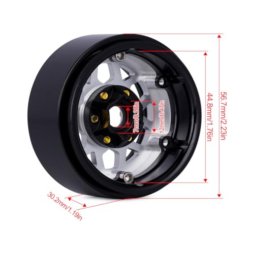 4pcs CNC Aluminum 1.9 Beadlock Wheel Hub Rim for 1/10 RC Crawler Car SCX10 RC4WD D90 TRX4 Capra VS4-10 CC01 LCG Tires Upgrades (Gold) - color: Gold