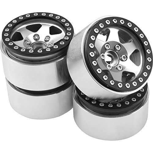 4Pack Aluminum Alloy 1.9" Beadlock Wheel Rims Hubs 6-Spoke Compatible with Traxxas TRX4 Axial SCX10 SCX10-II 90046 Wraith D90 D110 Tamiya CC01 1/10 RC Crawler Car (Silver)