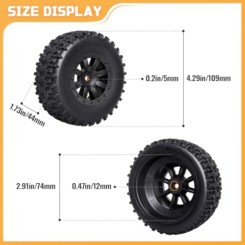 Preglued 1/10 RC Short Course Truck Wheels and Tires 12mm Hex SCT Tires Compatible with Traxxas Slash 2WD Vxl 4x4 BL-2S Losi Blackout SC 22S SCT 2S-4S Brushless