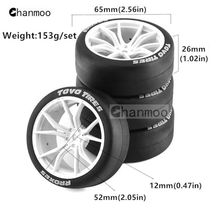 1/10 RC Drift Tires and Plastic Wheels Rims Rally Racing Tyres 12mm Hex for 1:10 Scale On Road Touring Street Car Tamiya Traxxas HPI KYOSHO XV02 XV01 TT01 TT02 PTG2 A959 4PCS (A White) - color: A White