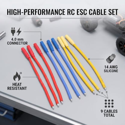 Generic ESC Extension Cable, 14AWG Silicone ESC Wire with 4.0mm Banana Female Connector, 9 Pack 120mm for RC Cars Boats Brushless Motor Setup