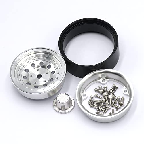 4pcs 1.9 Beadlock Wheels and Tires Height 120mm Tyre & Aluminum Rims with Heavy Metal Rings for 1/10 RC Mud Crawler Truck SCX10 TRX4 CC01, HS700651