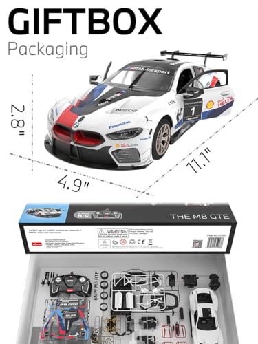 RASTAR Build Your Own RC Car BMW M8 GTE Kit with Remote, Motor & DIY Decals | Officially Licensed, Ideal Gift, 74PCs 1/18 Scale RC Model Car Building Kit with Openable Doors & Working Lights, 97200