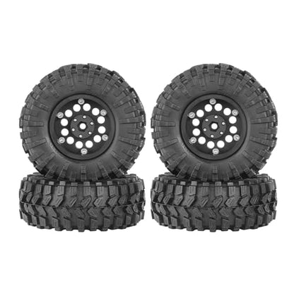 1.3” All-Terrain Tire and Wheel Set, Metal Beadlock 5mm & 7mm Hex Wheels for SCX24 TRX4M 1/12 1/14 1/18 1/24 RC Crawler Car (A, Black) - color: A, Black