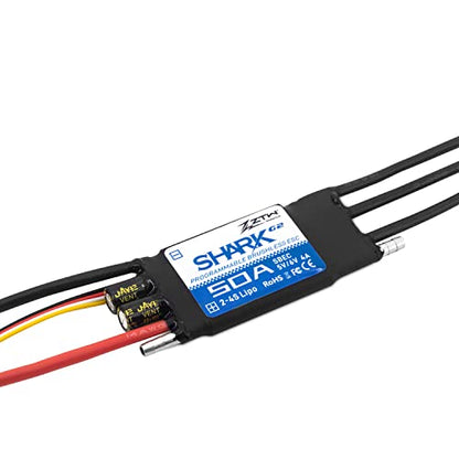 ZTW Shark G2 50A ESC 2-4S Built-in Swithcing BEC 5V/6V 4A Water-Cooling Bidirectional Waterproof Brushless Speed Controller for RC Boat Marine - size: 50A