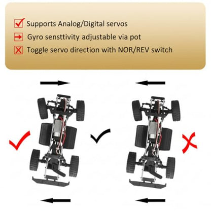 Mini Giroscopio 4.8-7.4V for RC RX-7D Drift Car Racing – RC Gyro Compatible with Digital and Analog Servo, Universal Receiver, Adjustable Sensitivity