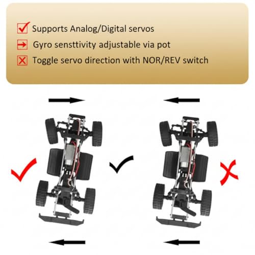Mini Giroscopio 4.8-7.4V for RC RX-7D Drift Car Racing – RC Gyro Compatible with Digital and Analog Servo, Universal Receiver, Adjustable Sensitivity