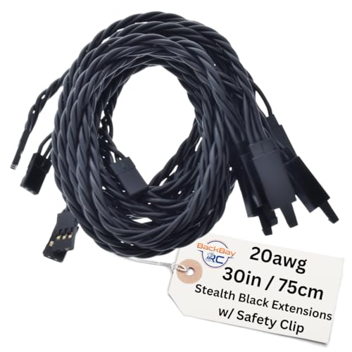 75CM / 30in 20awg Twisted Servo Extension Cable w/Safety Clip - All Black/Stealth Series - 100 Strands for RC Planes, Drones, Trucks, E-Bikes - 11 Lengths / 5 Wires Per Pack - style: 75CM / 30in