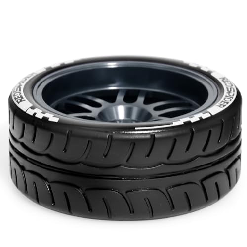 1/10 On Road Tires and Aluminum Wheels 12mm Hex RC Rally Racing Tyres OD 2.56" for Tamiya TT01 TT02 XV01 TA06 A959 PTG2 HPI KYOSHO PTG2 Traxxas 1:10 Street Touring Drift Car (Titanium) - color: Titanium