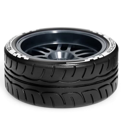 1/10 On Road Tires and Aluminum Wheels 12mm Hex RC Rally Racing Tyres OD 2.56" for Tamiya TT01 TT02 XV01 TA06 A959 PTG2 HPI KYOSHO PTG2 Traxxas 1:10 Street Touring Drift Car (Titanium) - color: Titanium