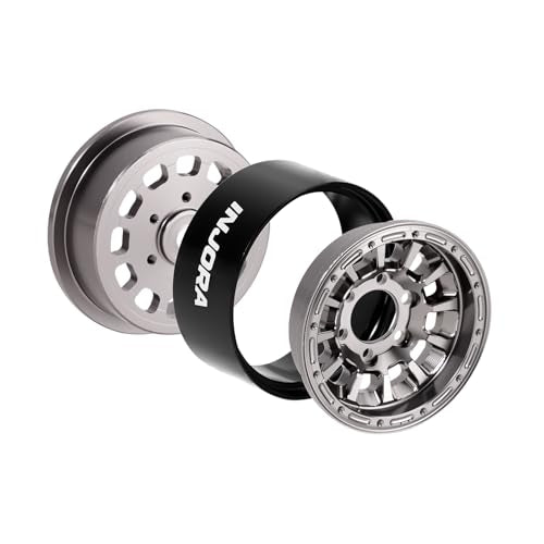 INJORA 1.0" Aluminum Beadlock Wheels 0mm Offset for 1/18 1/24 RC Crawler Upgrade, W1056(Titanium) - color: Titanium