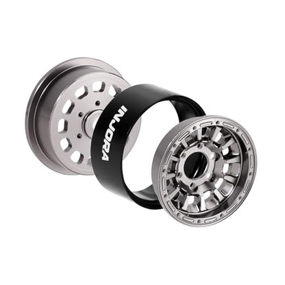 INJORA 1.0" Aluminum Beadlock Wheels 0mm Offset for 1/18 1/24 RC Crawler Upgrade, W1056(Titanium) - color: Titanium