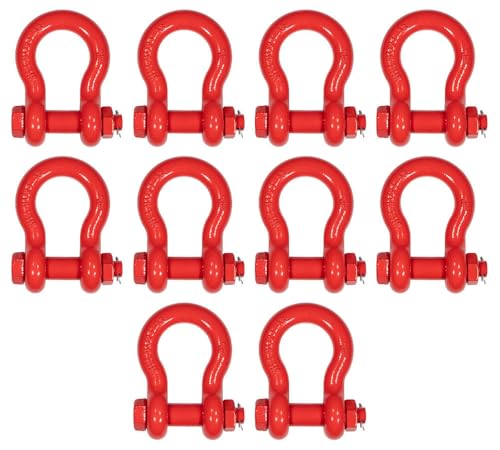 Mytee Products 10 Pack 1-1/8" Anchor Shackle Forged Carbon Steel w/Safety Screw Pin Load Limit 19,000 lbs, Double Rust Protection Heavy Duty D Ring Bolt Type Shackle for Towing, Rigging - color: 10 - Pack, size: 1-1/8" (9.5 Ton WLL), style: Bolt Type Thre