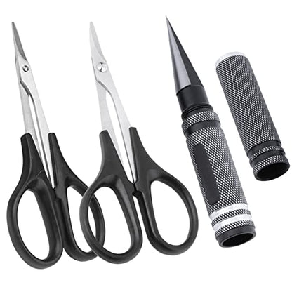 RC Body Reamer 0-14mm Hole Puncher w/Sleeve and Curved Scissors & Straight Scissors Set RC Car Body Mounting for RC Car Truck Bodyshell Repair Tools (Black) - color: Black