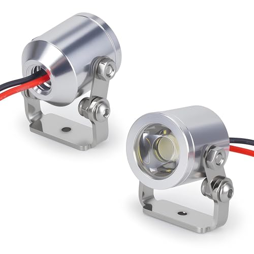 AMK 1/10 RC Crawler LED Lights, 2Pcs 3W Aluminum Headlights Spotlight, 5-12V RC Light Kit with Receiver or 2S/3S Power for Axial SCX10 90046 RC4WD D90 TRX4 TRX6 DIY Upgrade Accessories (Silvery) - color: Silvery
