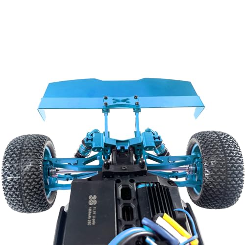 1/16 Scale RC Car Upgrade Metal Spoiler Assembly CNC Machined Aluminum Rear Wing for MJX Hyper Go 1/16 16207 H16PL RC Car, Replacement Parts for Enhanced Stability and Customization (Blue) - color: Blue