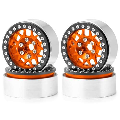 4PCS Metal 1.9 Inch Beadlock Wheels RC Wheel Rim Set, Orange+Black | Wheel Hub, For 1/10 RC Crawler TRX4 TRX6 Axial SCX10 I II III 90046 AXI03007 D90, 12mm Hex - color: Orange+black