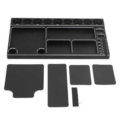 RC Screwdriver Tool Storage Rack, Aluminum Alloy Magnetic RC Socket Screws Tray Organizer, Prevent Slip Tool Holder with 4 Magnetic Pads for 1/8 1/10 1/12 RC Car, Airplane, Helicop (Black) - color: Black