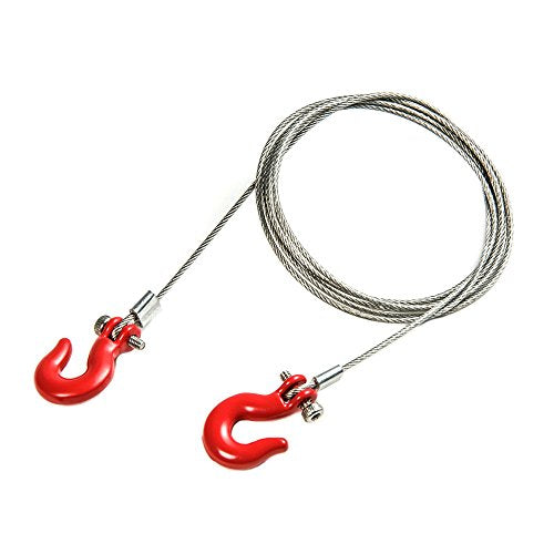 RCLions 1/10 RC Crawler Accessories Steel Tow Rope with Hooks for SCX10 Trx4 CC01 D90 RC Buggy Truck Car Parts (Red)
