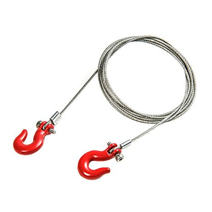 RCLions 1/10 RC Crawler Accessories Steel Tow Rope with Hooks for SCX10 Trx4 CC01 D90 RC Buggy Truck Car Parts (Red)