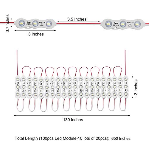 Lulin 100PCS Waterproof Super Bright Led Strip Lights White, 46FT DC12V 3 LED Module for Letter Sign Advertising Sign with Tape Adhesive Backside - size: 1.5W-100PCS