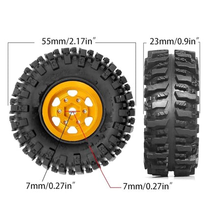 RC Tyre Tires for FMS FCX24M for Camel Cup 1/24 RC Crawler Car Upgrade Parts Accessories 4pcs 55mm Metal Beadlock Wheel Rim Rubber Tire Set