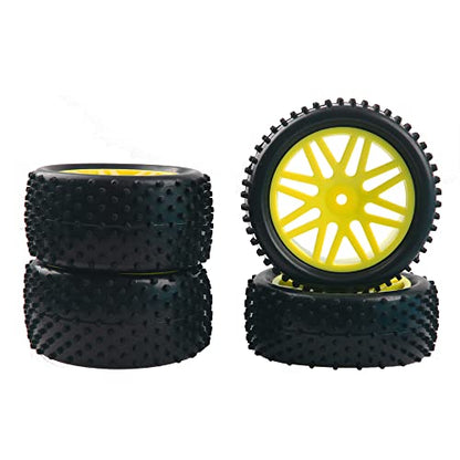 16-Spoke OD 86mm/3.38'' 16-Spoke 12mm Hex Hub Wheel Rims & Rubber Tires Compatible with Redcat Tornado HPI HSP Kyosho Losi 1/10 Scale Off Road Buggy (Yellow) - color: Yellow