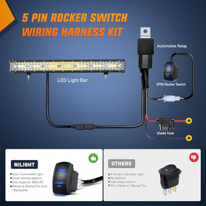Nilight Side Shooter LED Light Bar 20 Inch Triple Row Spot Flood Combo Lights Work Lighting with 5Pin Rocker Switch Wiring Harness Kit for Off-Road Light on Truck SUV ATV UTV - color: 20Inch Side Shooter Light + Wiring harness