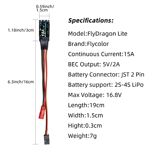 FLYCOLOR 15A ESC RC Brushless Motor Electric Speed Controller | Built-in 5V/2A BEC Support 2S-4S LiPo Battery for Radiolink A560 RC Airplane