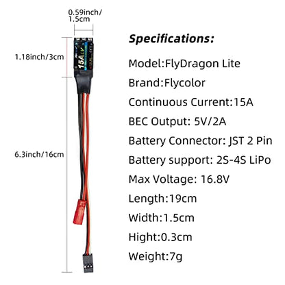FLYCOLOR 15A ESC RC Brushless Motor Electric Speed Controller | Built-in 5V/2A BEC Support 2S-4S LiPo Battery for Radiolink A560 RC Airplane