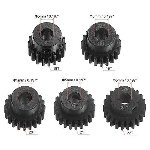 HARFINGTON 32P Hardened Pinion Motor Gear Set 5pcs 18T 19T 20T 21T 22T Fit 5mm RC Motor Shaft 0.8 Metric Pitch 32 Pitch Gears for RC Car, with Hex Key - style: 18T 19T 20T 21T 22T