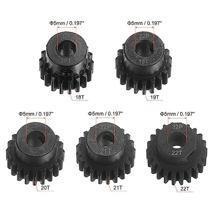 HARFINGTON 32P Hardened Pinion Motor Gear Set 5pcs 18T 19T 20T 21T 22T Fit 5mm RC Motor Shaft 0.8 Metric Pitch 32 Pitch Gears for RC Car, with Hex Key - style: 18T 19T 20T 21T 22T