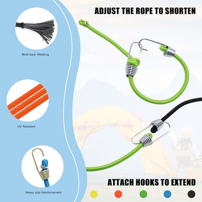 Small Bungee Cords with Hooks 12 Pack, 10" Mini Adjustable Rubber Stretchy Heavy Duty Short Elastic Bungee Cord for Luggage Roof Rack Hang Outdoor Tent Tarp Bike Car RV Camping Tool Cargo Accessory