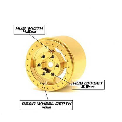 1UP Wheels 1.0" Island Ultra Wide Premium Wheels | Gold | for Axial SCX24, AX24, Traxxas TRX4-M, Redcat Ascent-18, FMS FCX18, 7mm Hex Vehicles - Aluminum Beadlock Wheels - color: Gold