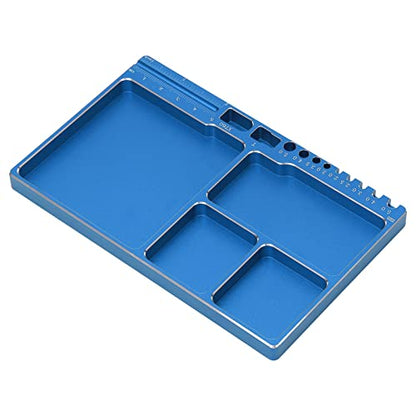 Drfeify RC Repair Screw Tray, Portable Aluminium Alloy Magnetic Parts Tray with Pad for RC Repair (Blue - color: Blue
