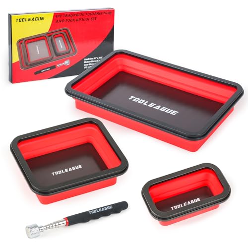 TOOLEAGUE 3Pcs Collapsible Magnetic Parts Tray Set with 15Lb Magnetic Pickup Pen,3 Different Size Silicone Foldable Tool for Organizing Screw Bolts Nuts Washers Pins and Other Small Metal Parts - size: 3pcs