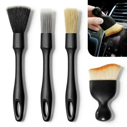 4 PCS Car Detailing Brush Set, Detailing Dusting Tool Kit, Detail Brushes Car Detailings for Interior Exterior, Ultra Soft Boars Hair Car Interior Detailing Brushes for Dashboard Air Vent Seat