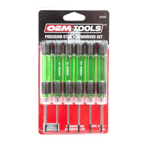 OEMTOOLS 22559 6 Piece Precision Torx Screwdriver Set, Mini Screwdriver Set for Electronics and Small Fasteners in Tight Spaces, Magnetic T5–T10 Torx Drivers, Chrome Vanadium Steel - style: Star Head