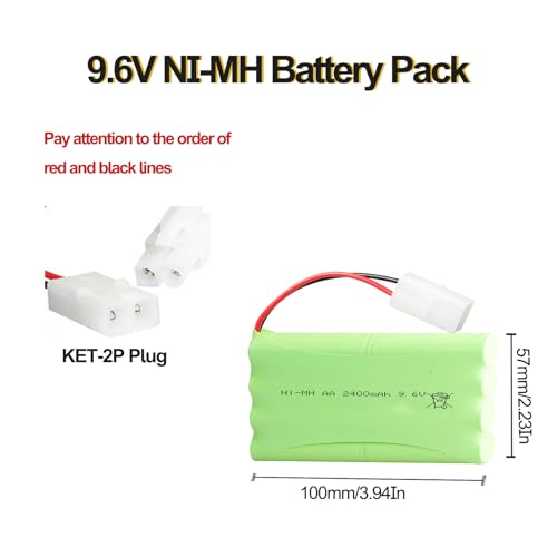 9.6V 2400mAh NI-MH AA Battery Pack RC Replacement Rechargeable Battery with KET-2P USB Charger Cable for Toys,Drone,Remote Control Car Accessory