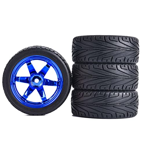 4PCS 1:10 RC Tires and Plastic Wheels Rims for 1/10 Scale On Road Touring Racing Drift Car HSP HPI Tamiya (Blue) - color: Blue